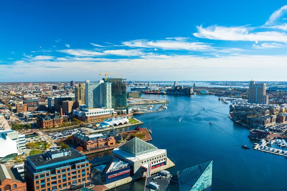 baltimore inner harbor aerial view