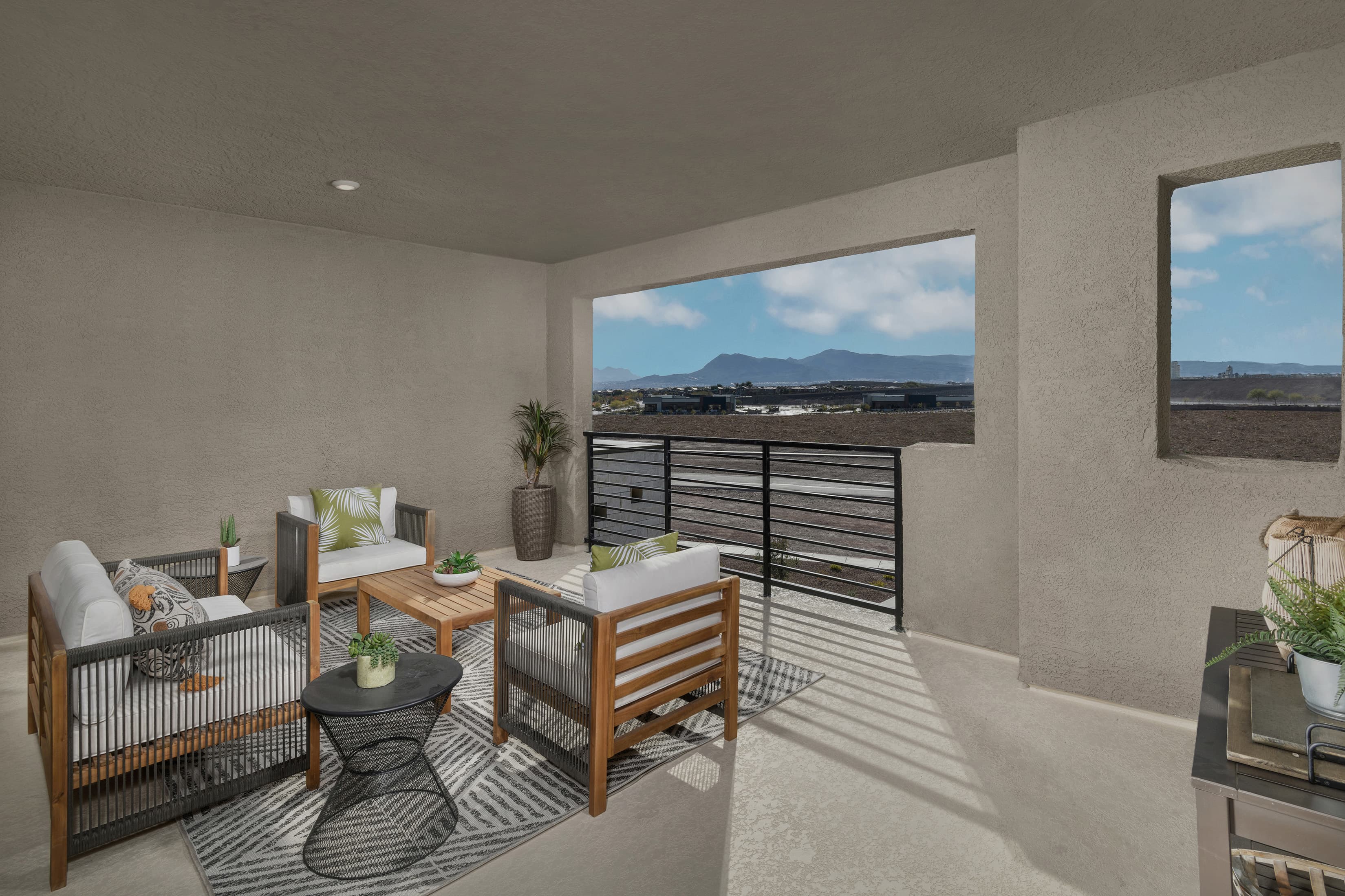 furnished covered deck with mountain views