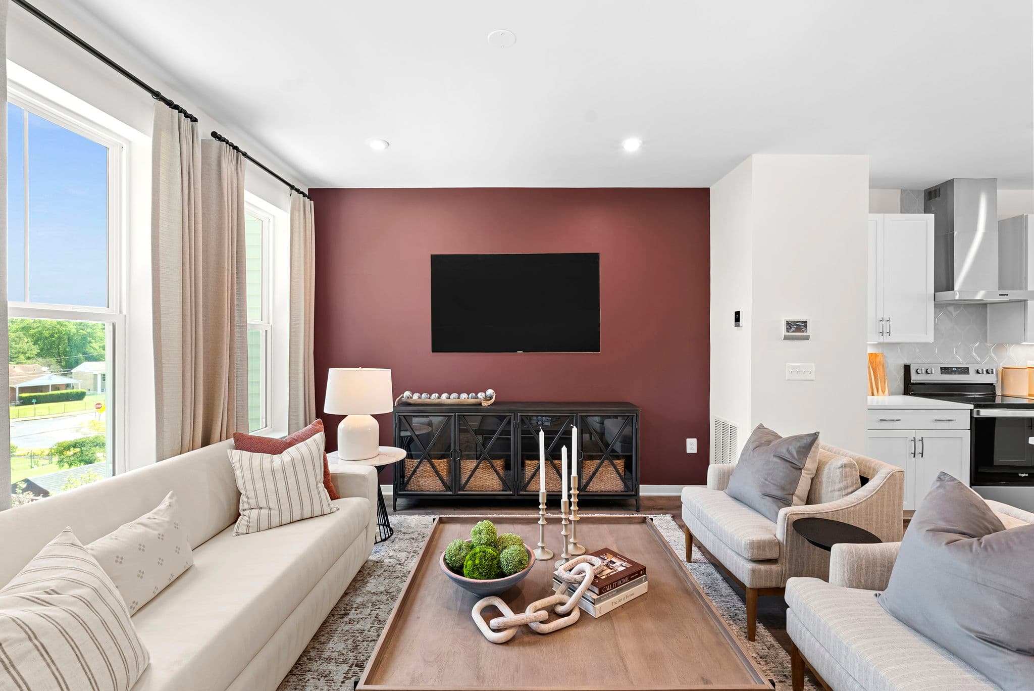 great room with solid flooring & lots of light