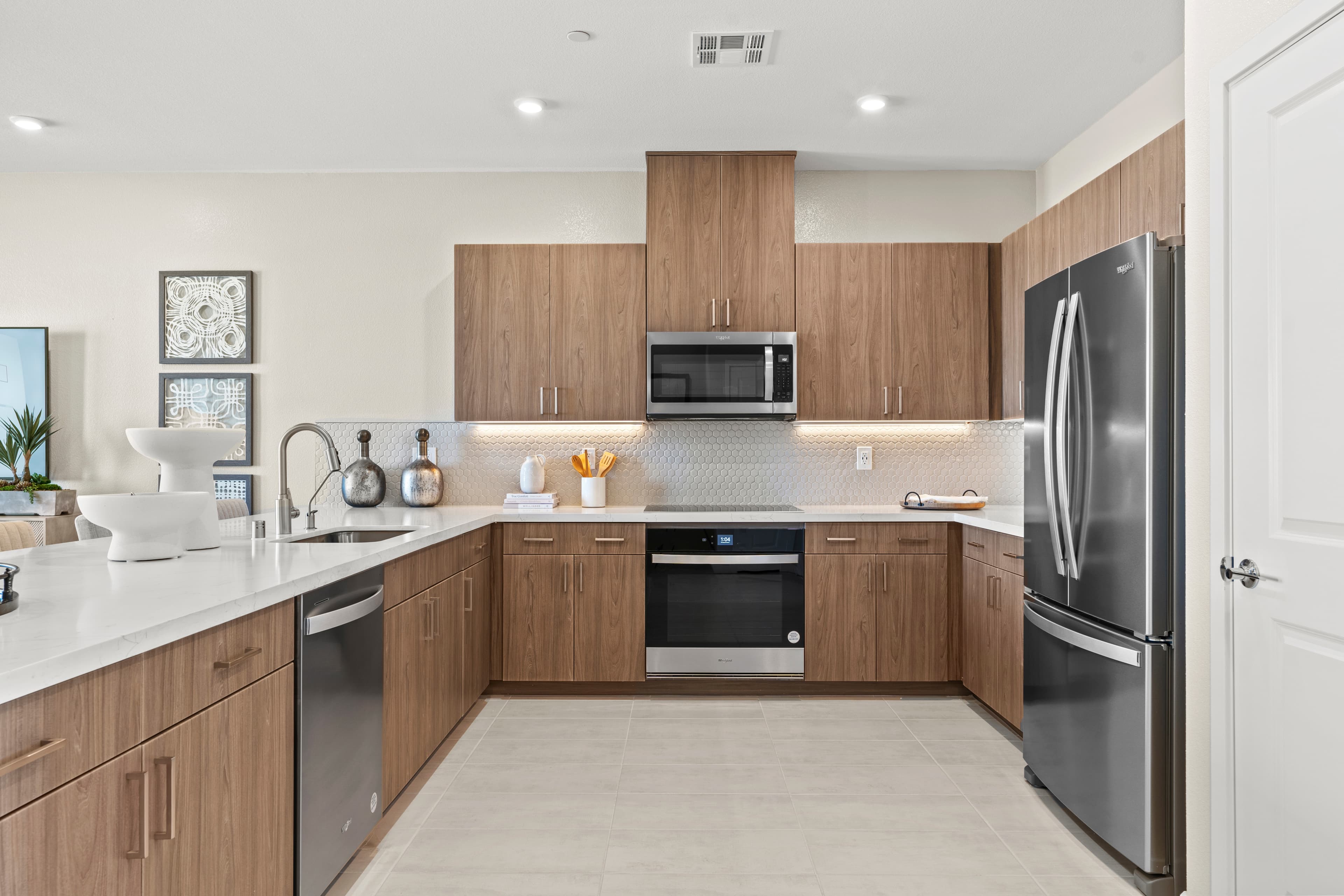 kitchen with brown cabinets and white countertops