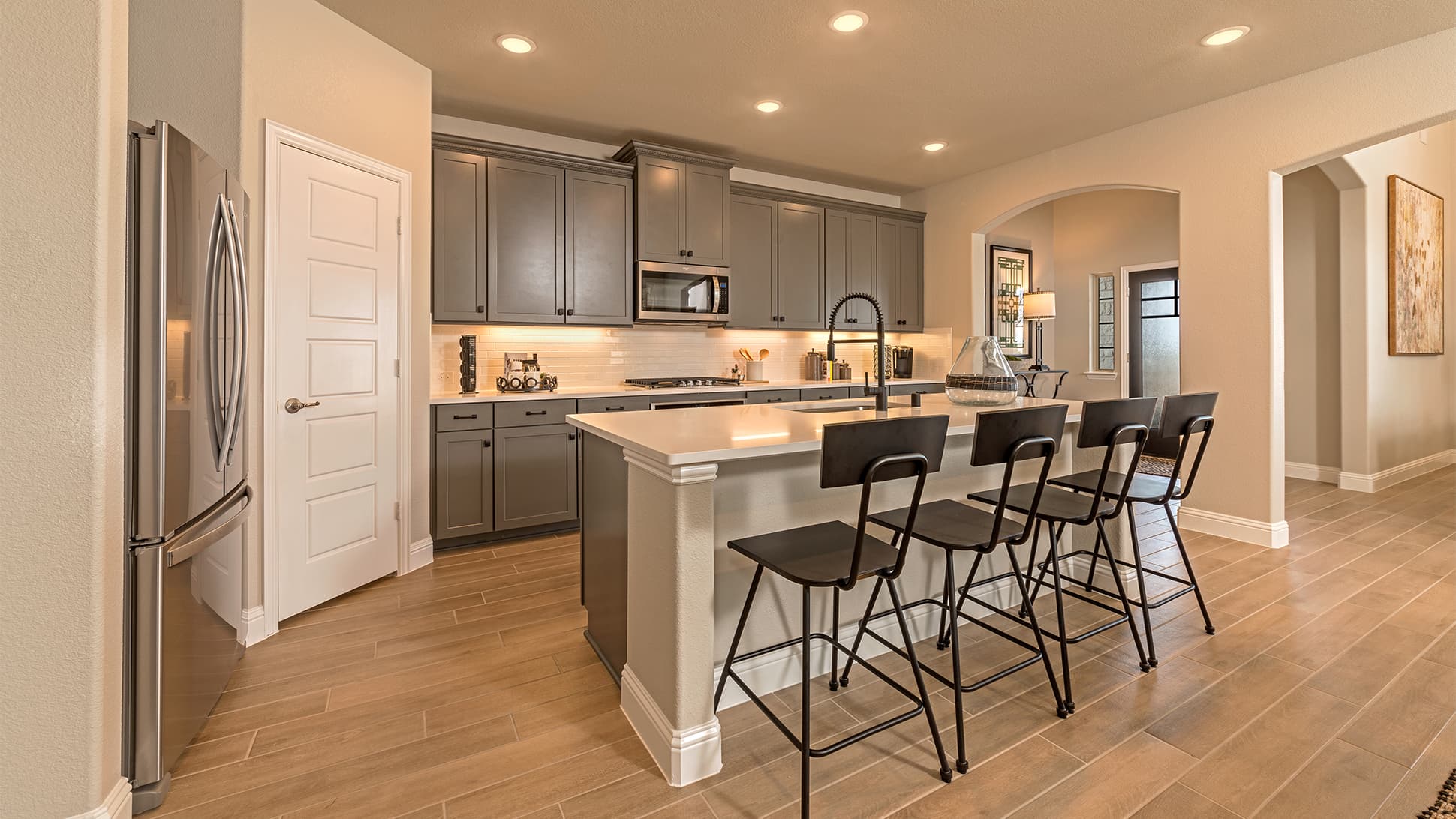 kitchen with large island and tile floors