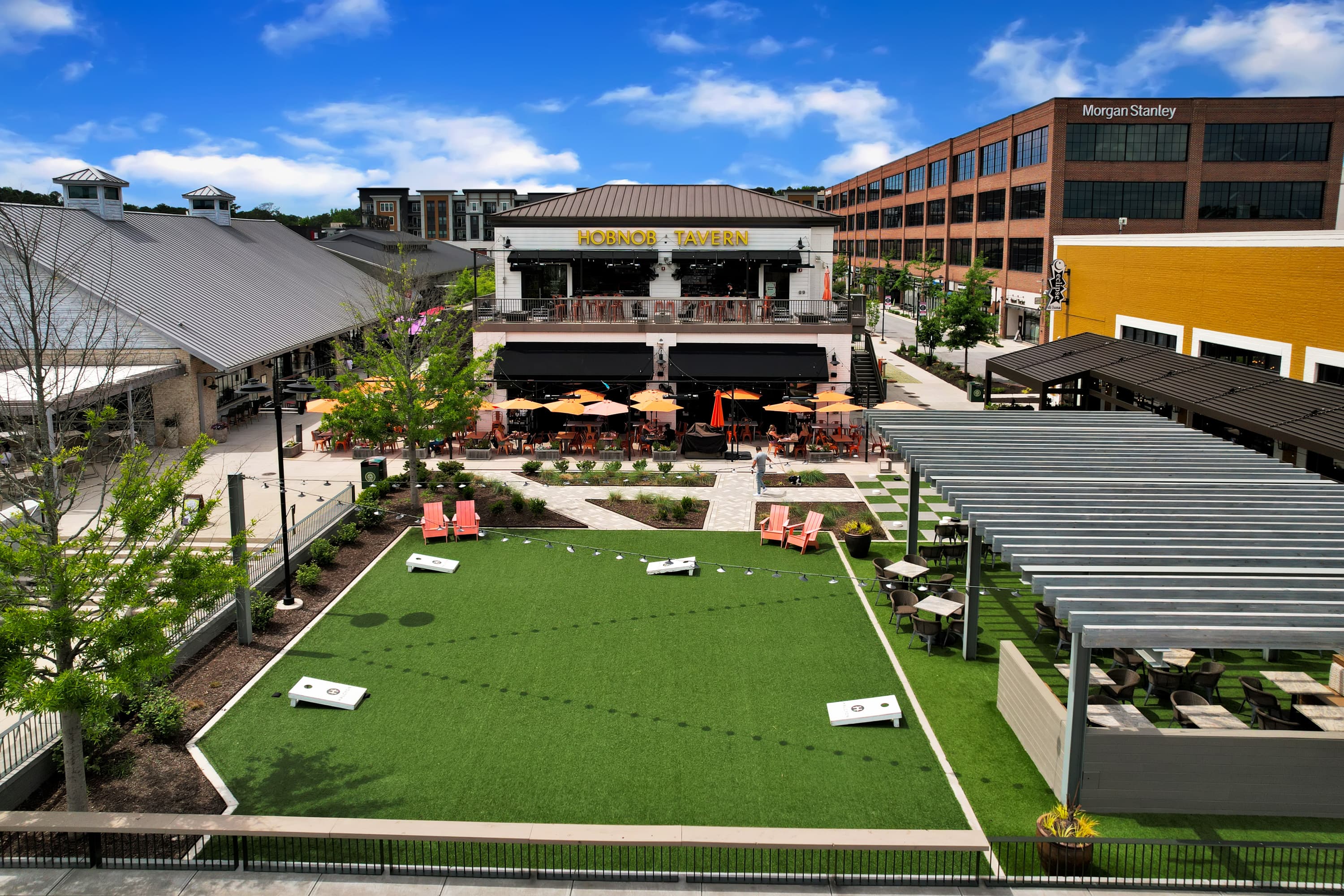 aerial view of halcyon shopping and dining