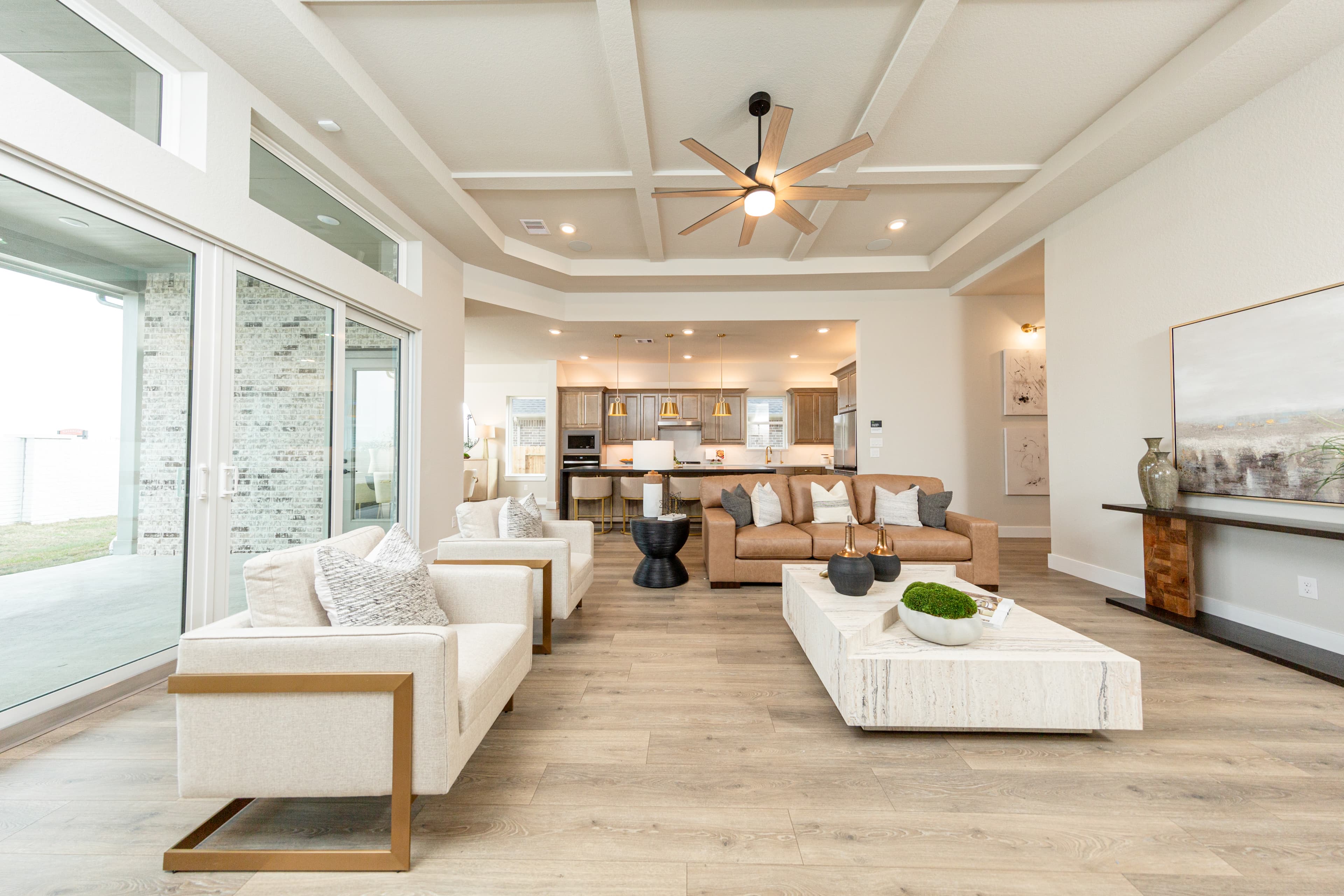 great room open to kitchen with sliding doors 