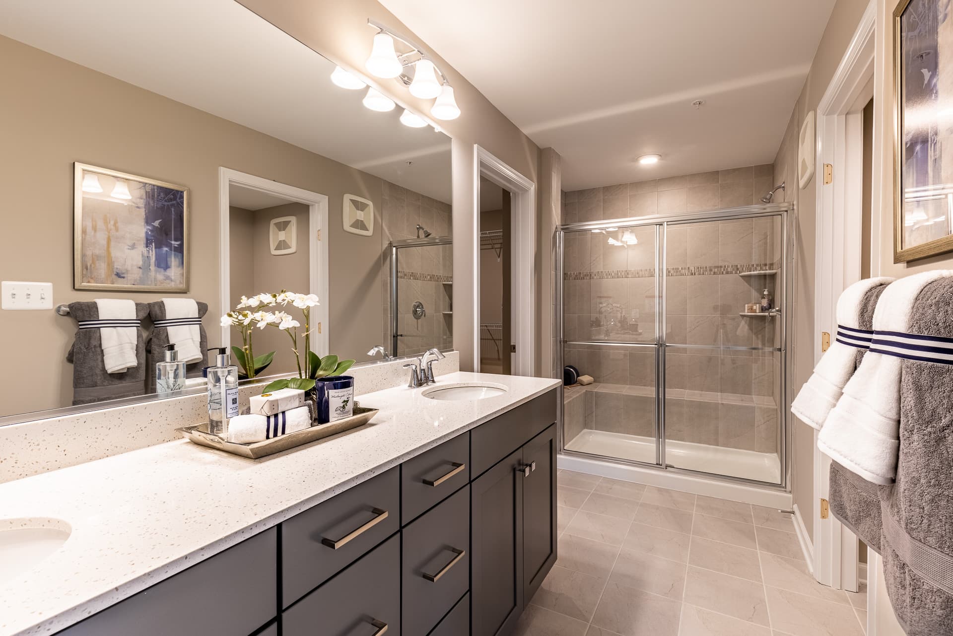 primary bath with a large walk-in shower