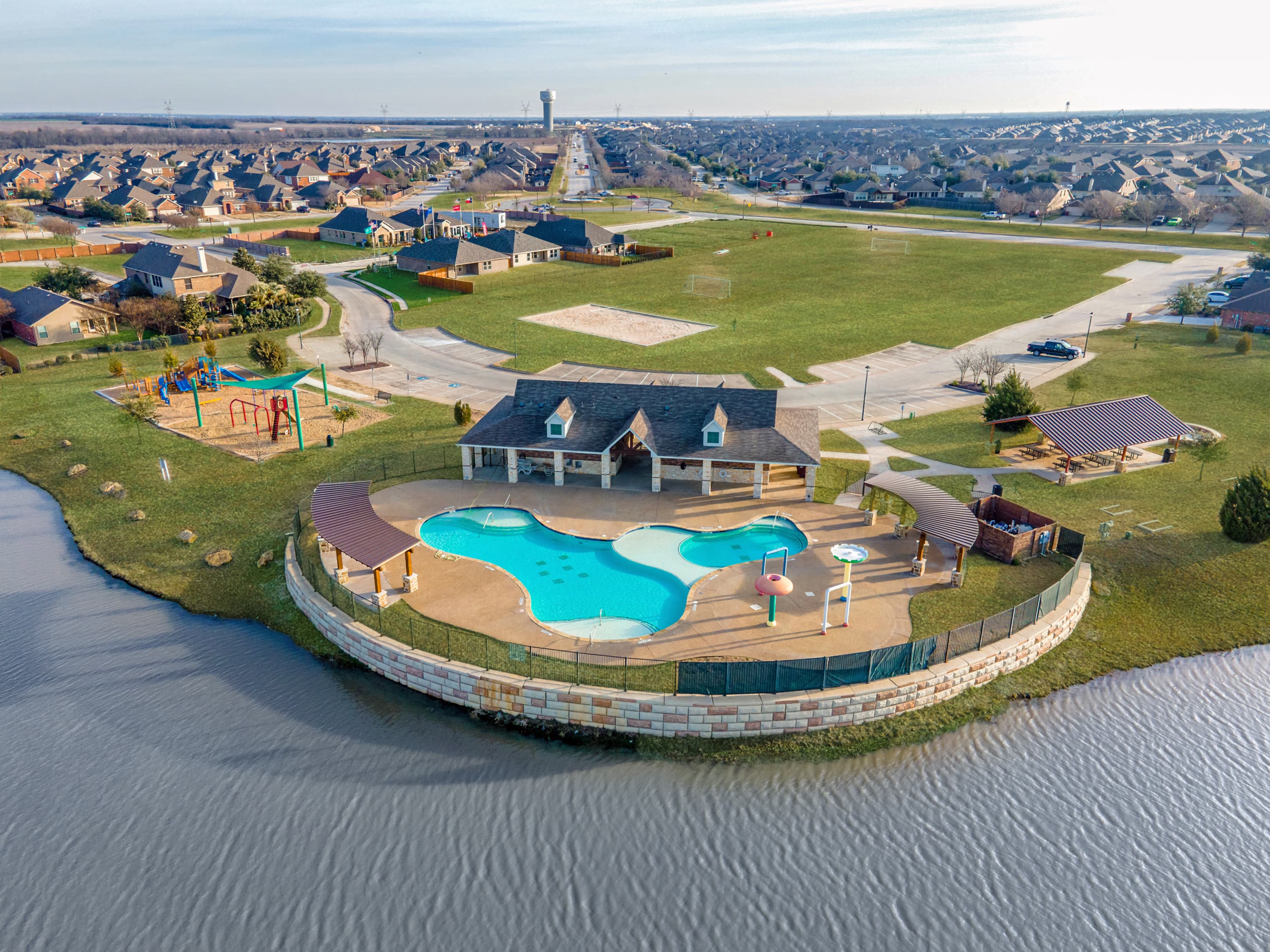 lakefront amenity center with pool